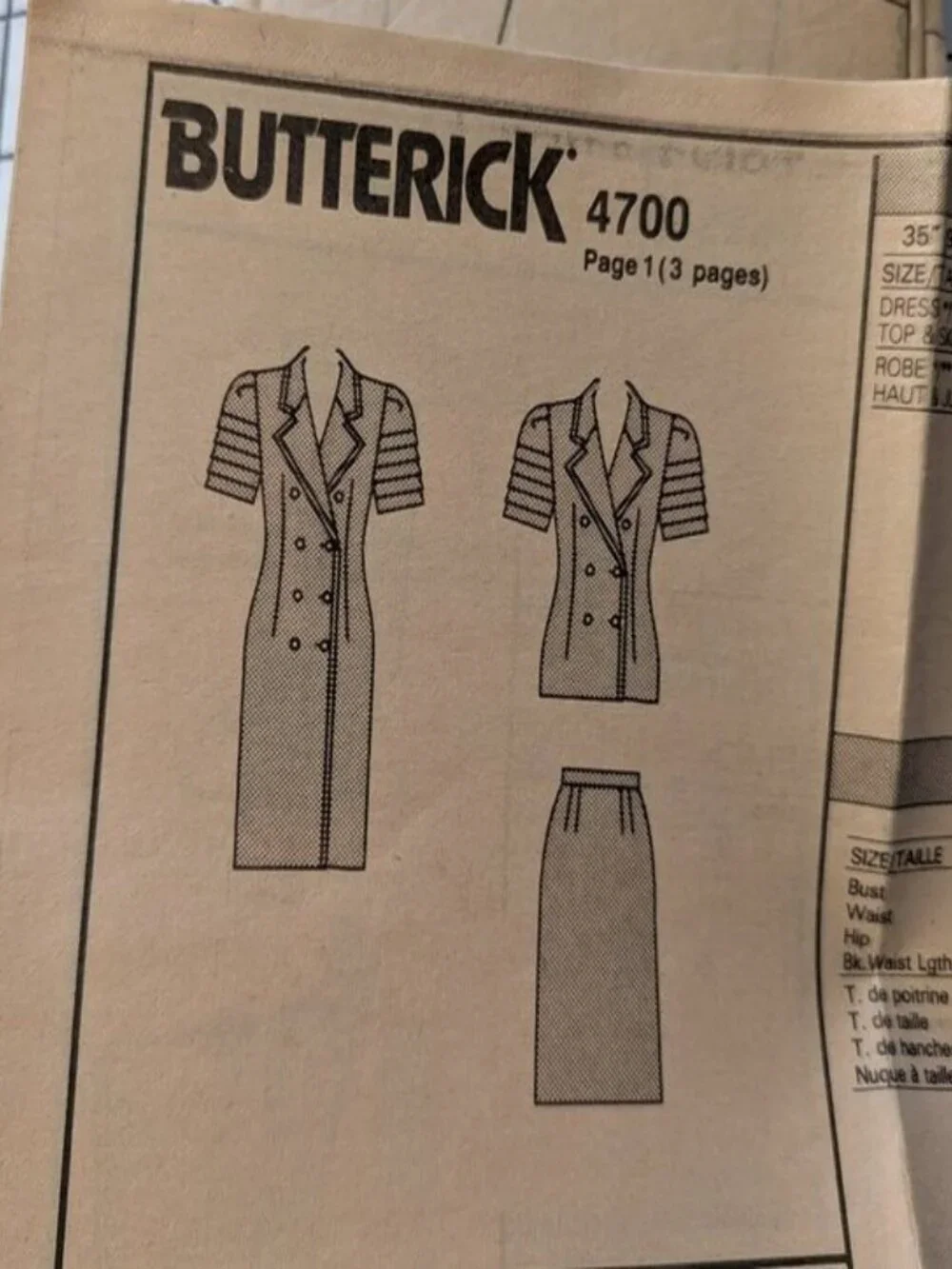 Butterick 4700 Sewing Pattern EASY Top, Skirt, Dress Leslie Fay UNCUT